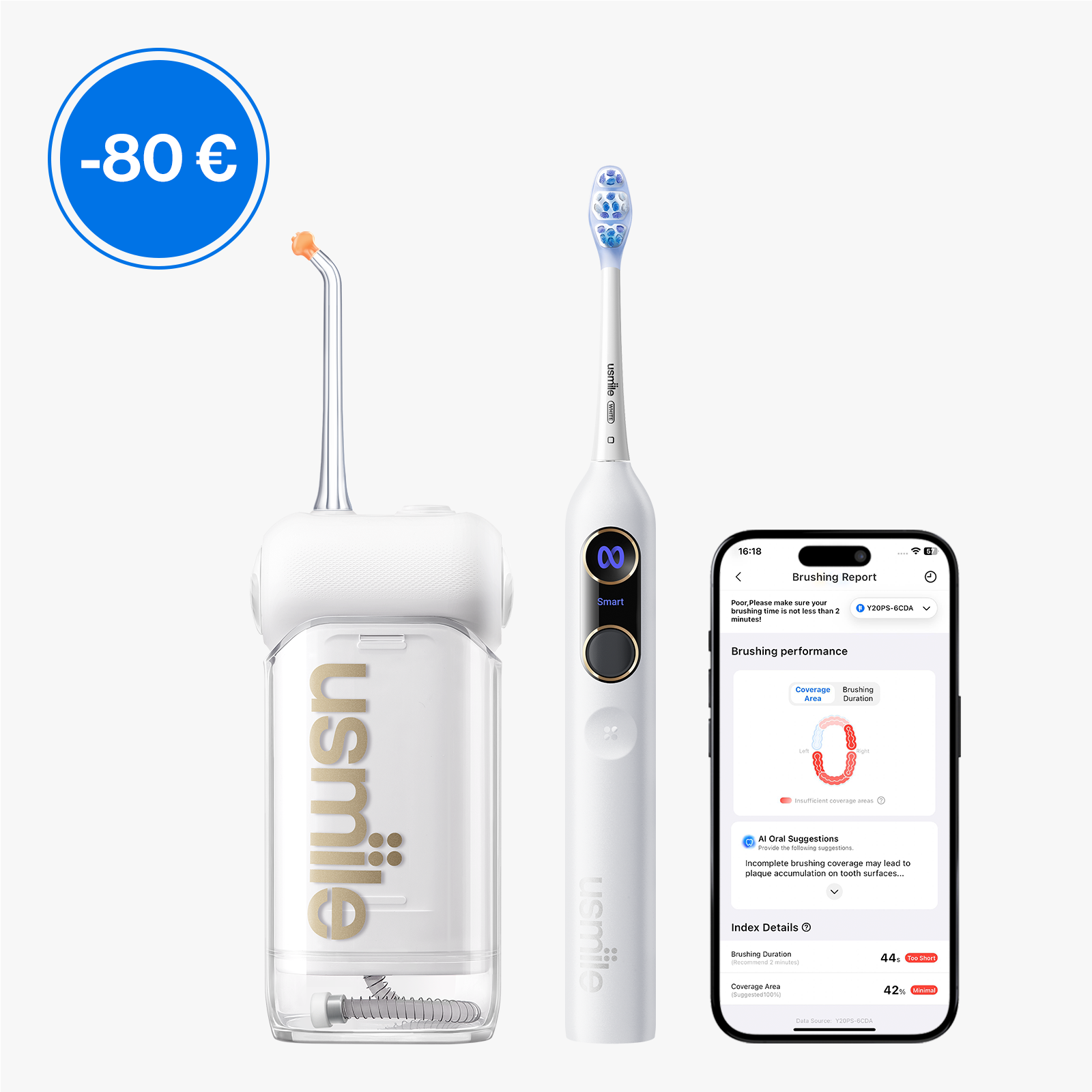 usmile Y20 PRO KI-Elektrische Zahnbürste x C10 Tragbare Munddusche