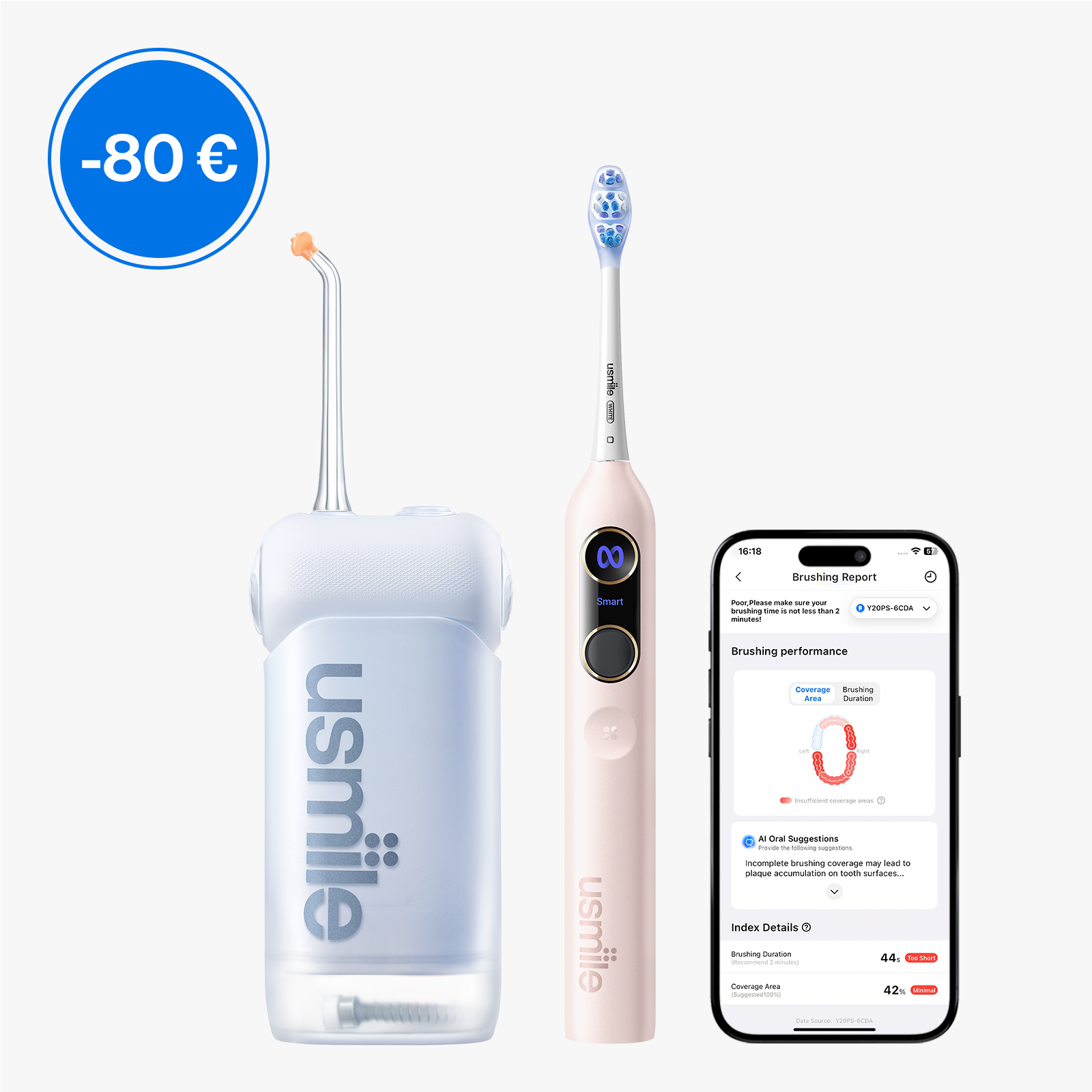 usmile Y20 PRO KI-Elektrische Zahnbürste x C10 Tragbare Munddusche