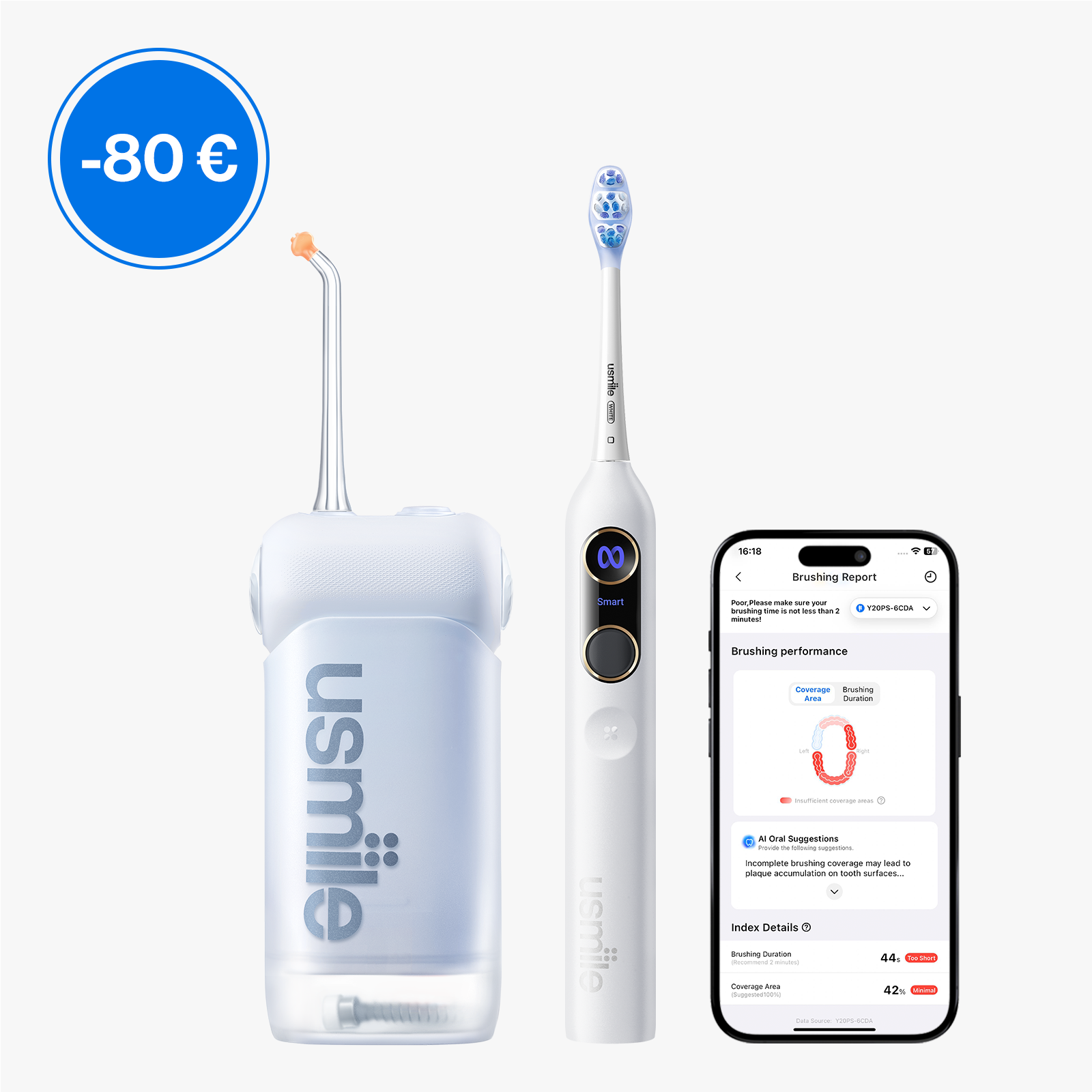 usmile Y20 PRO KI-Elektrische Zahnbürste x C10 Tragbare Munddusche