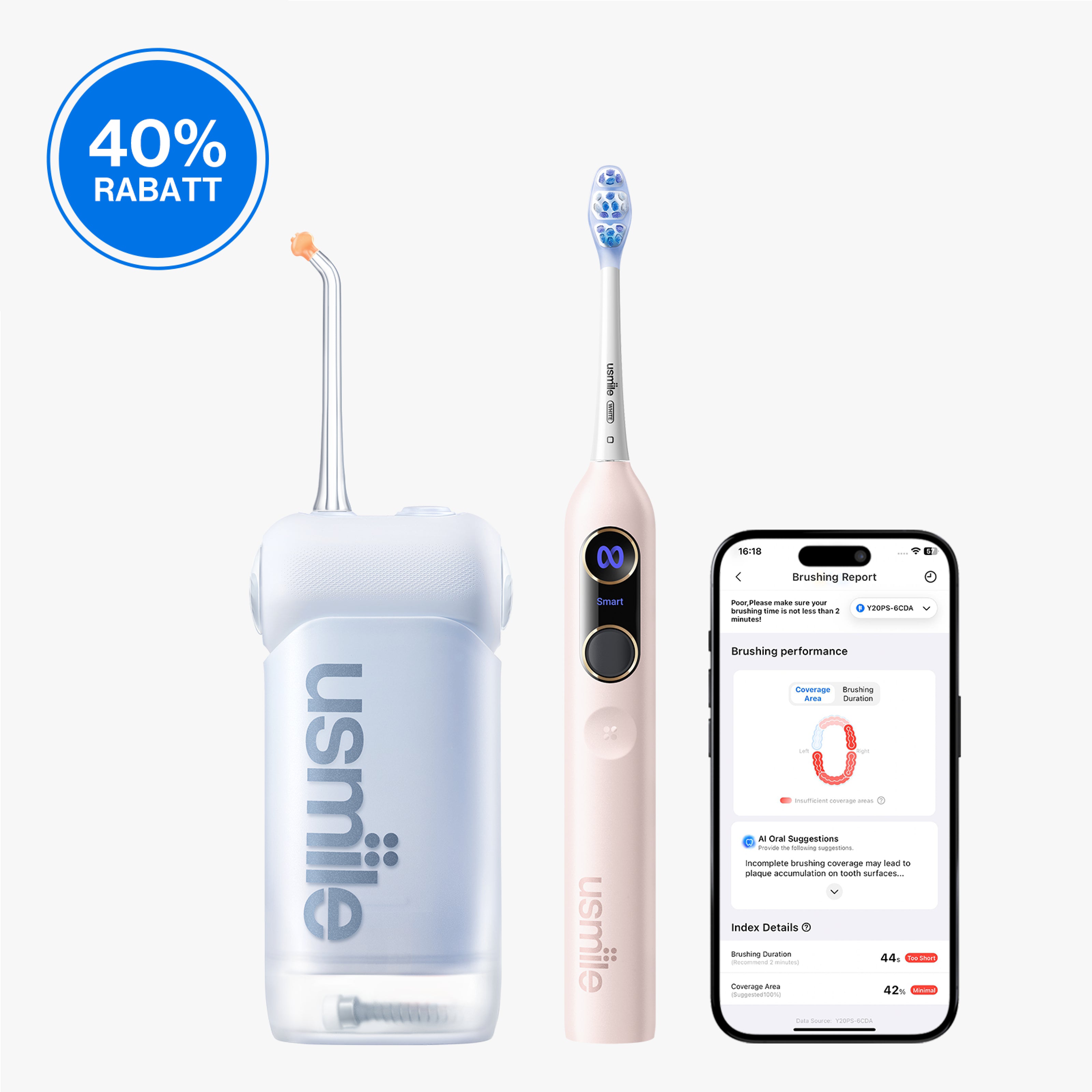 usmile Y20 PRO KI-Elektrische Zahnbürste x C10 Tragbare Munddusche