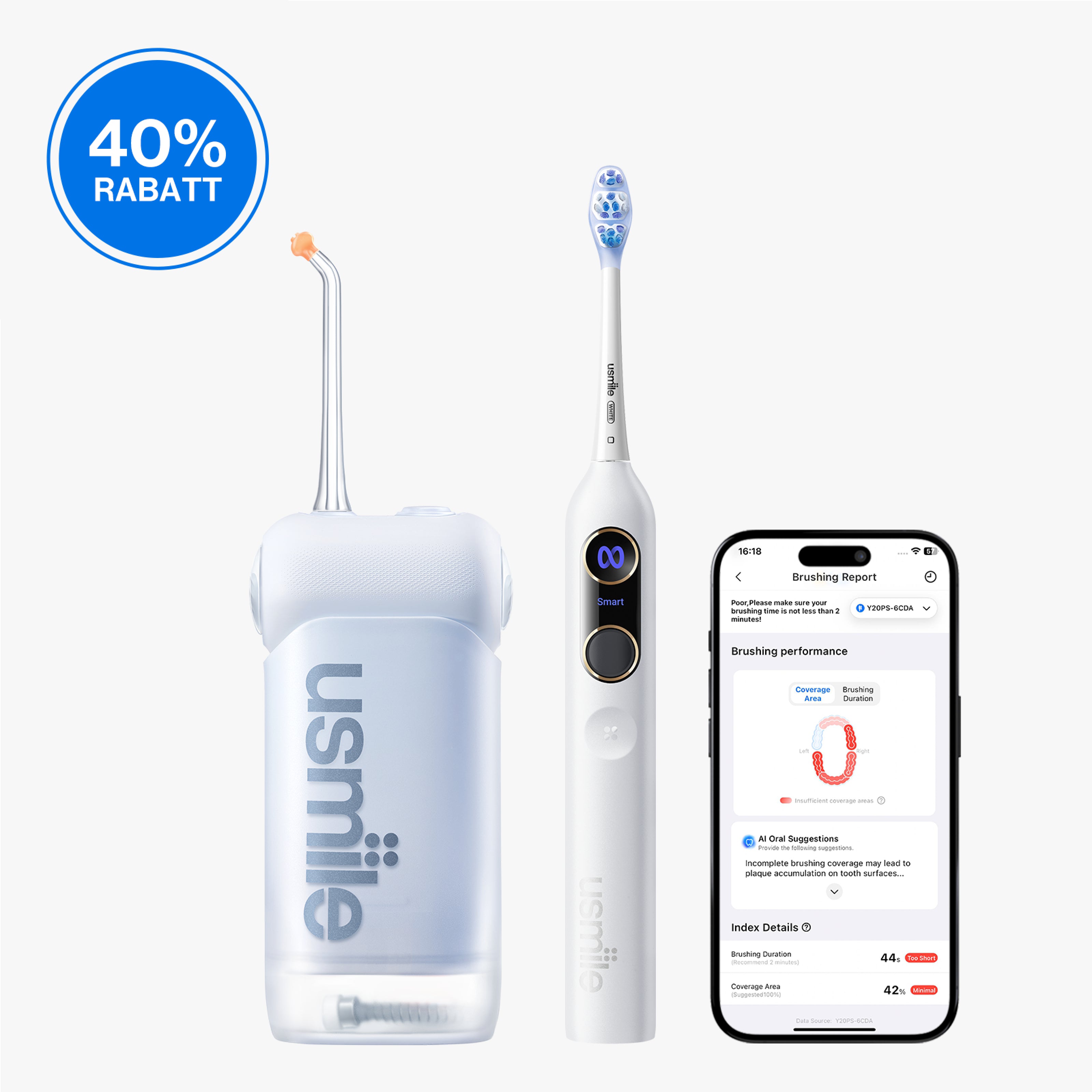 usmile Y20 PRO KI-Elektrische Zahnbürste x C10 Tragbare Munddusche