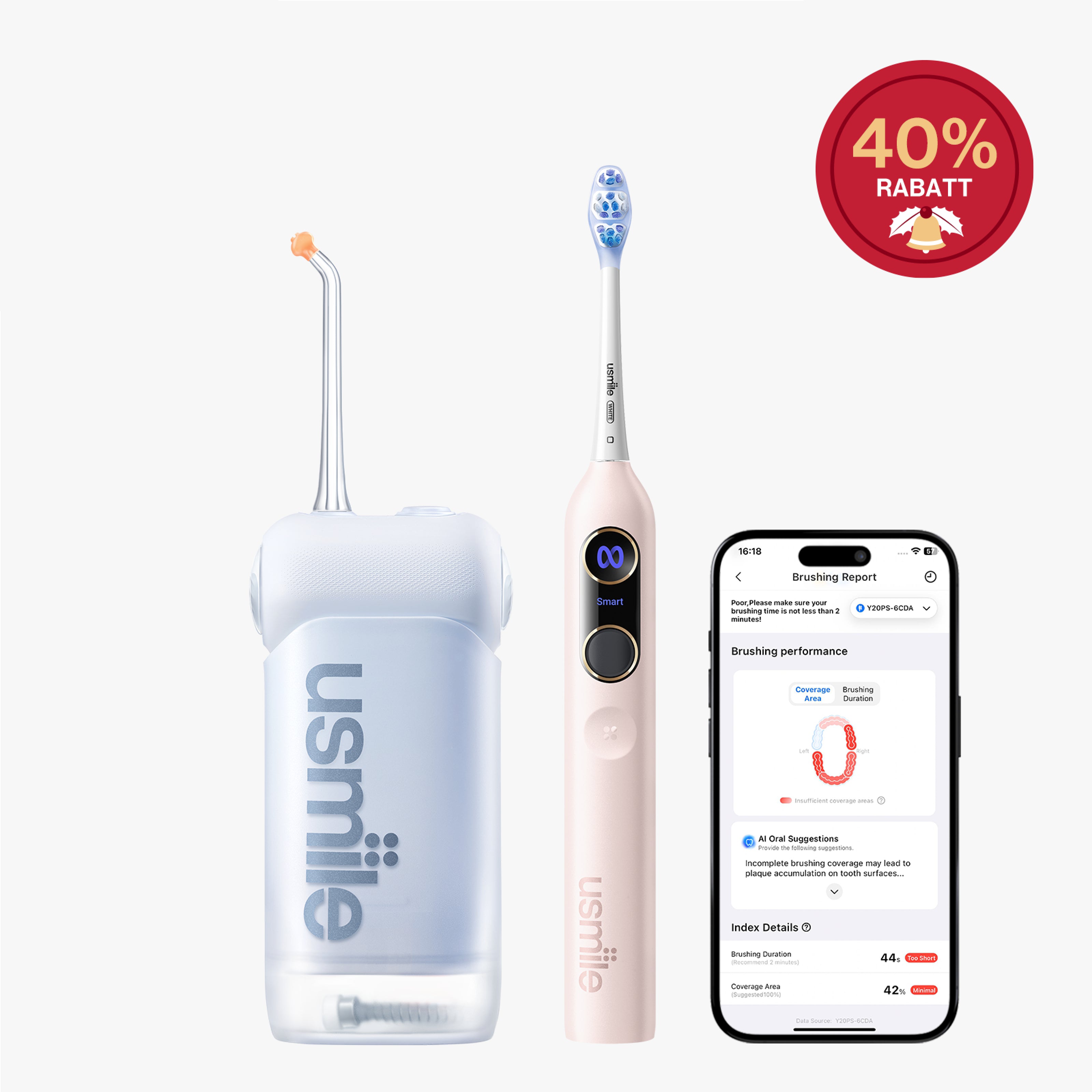 usmile Y20 PRO KI-Elektrische Zahnbürste x C10 Tragbare Munddusche