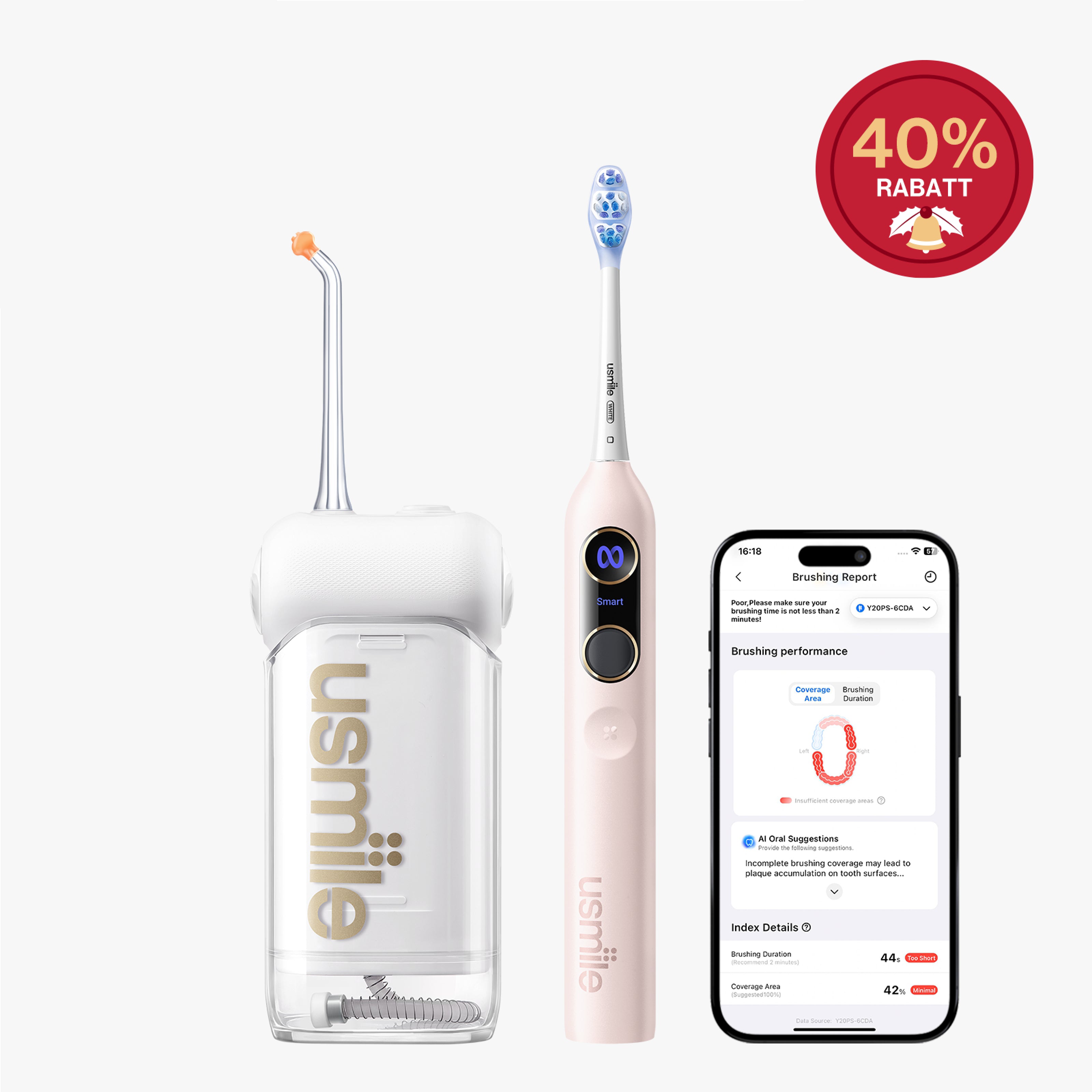 usmile Y20 PRO KI-Elektrische Zahnbürste x C10 Tragbare Munddusche