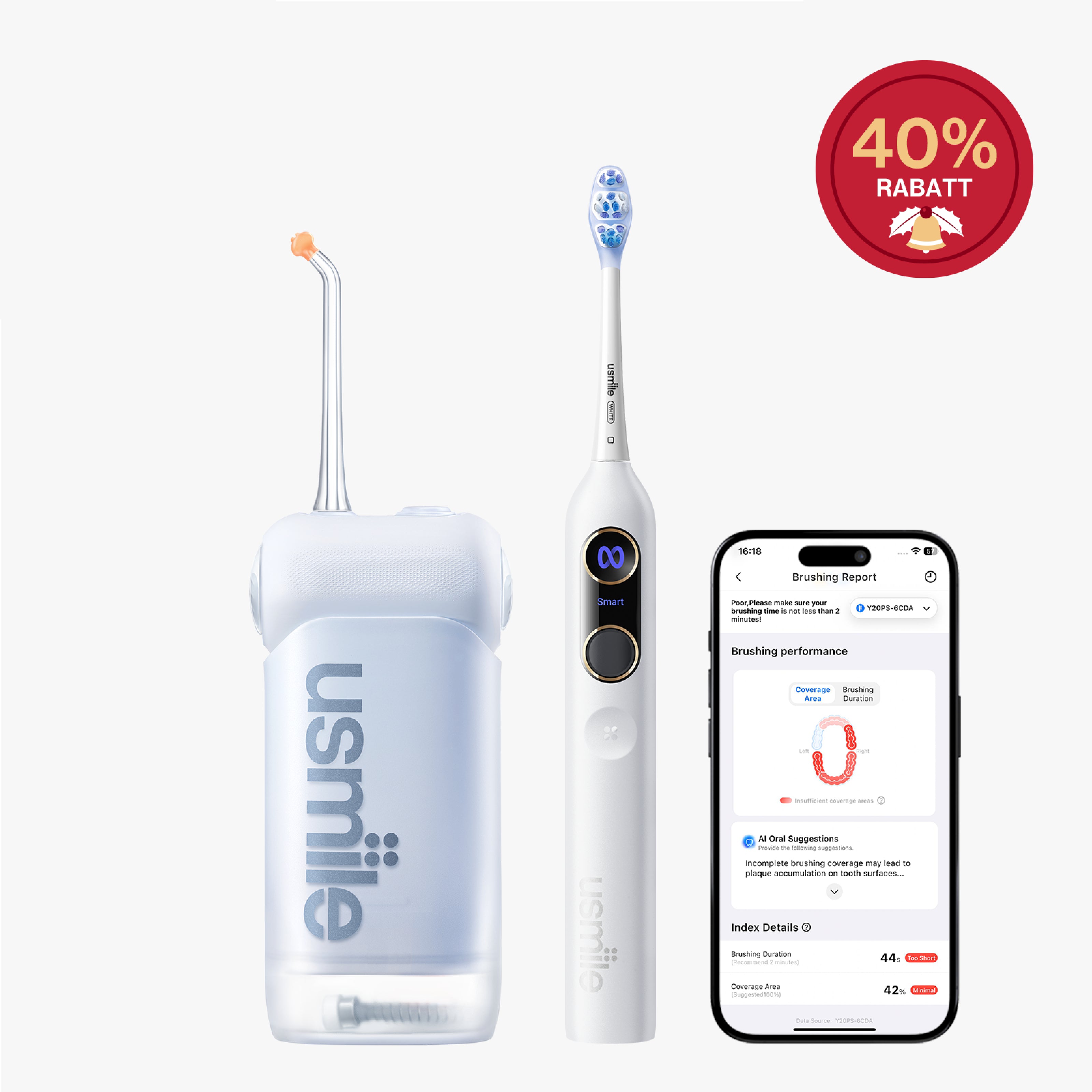 usmile Y20 PRO KI-Elektrische Zahnbürste x C10 Tragbare Munddusche