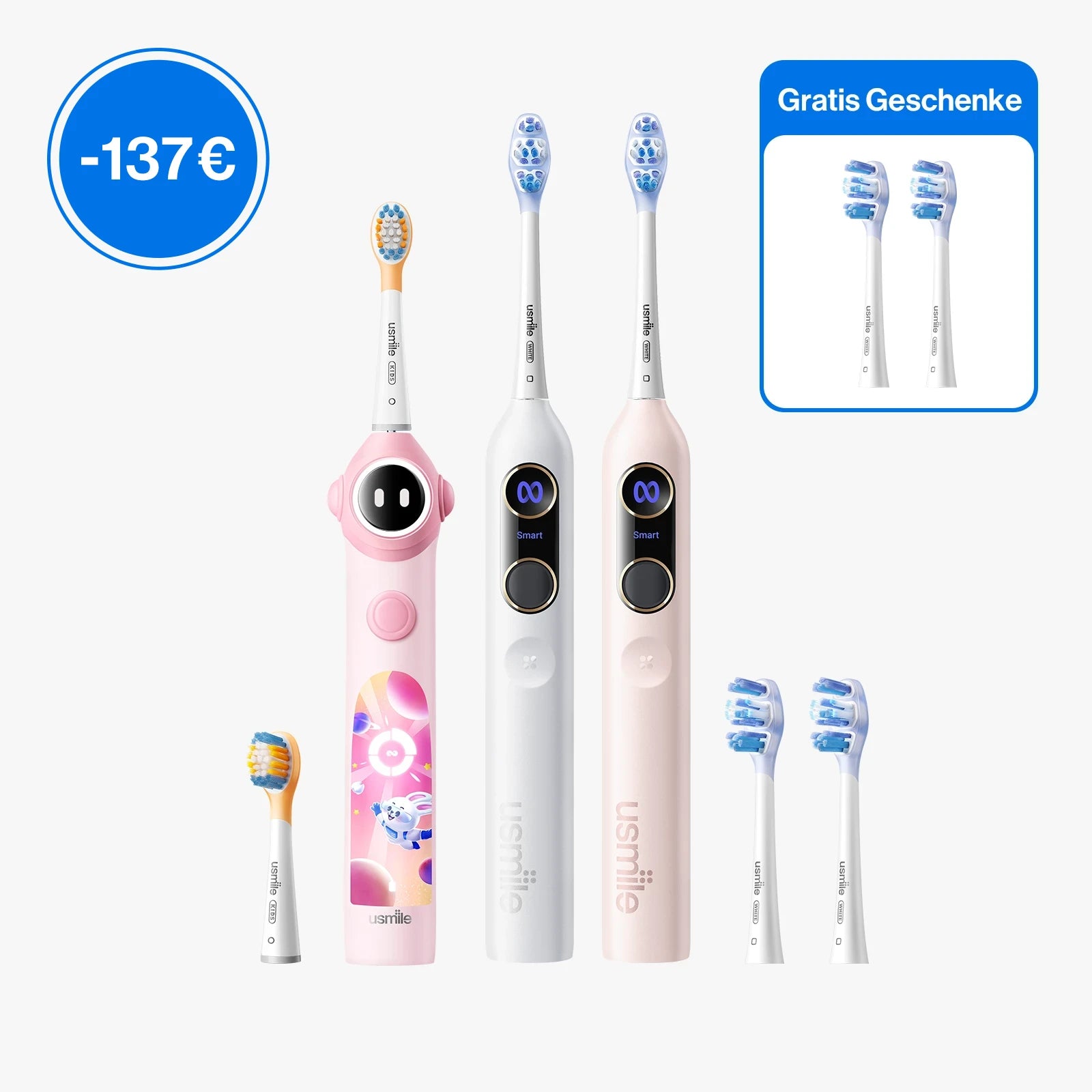 usmile Elektrische Schallzahnbürste Familien-Set