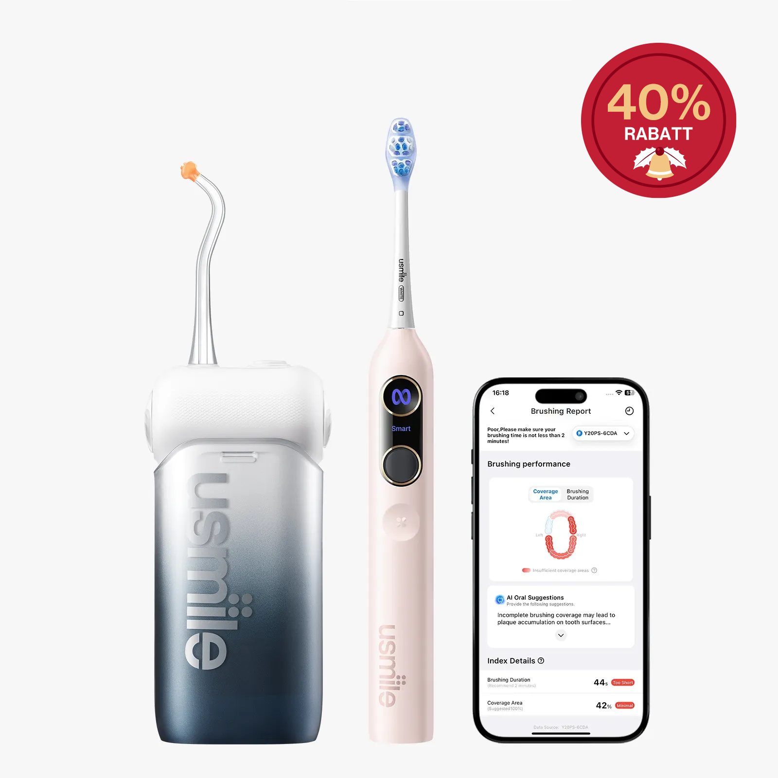 usmile Y20 PRO KI-Elektrische Zahnbürste x C10 Tragbare Munddusche