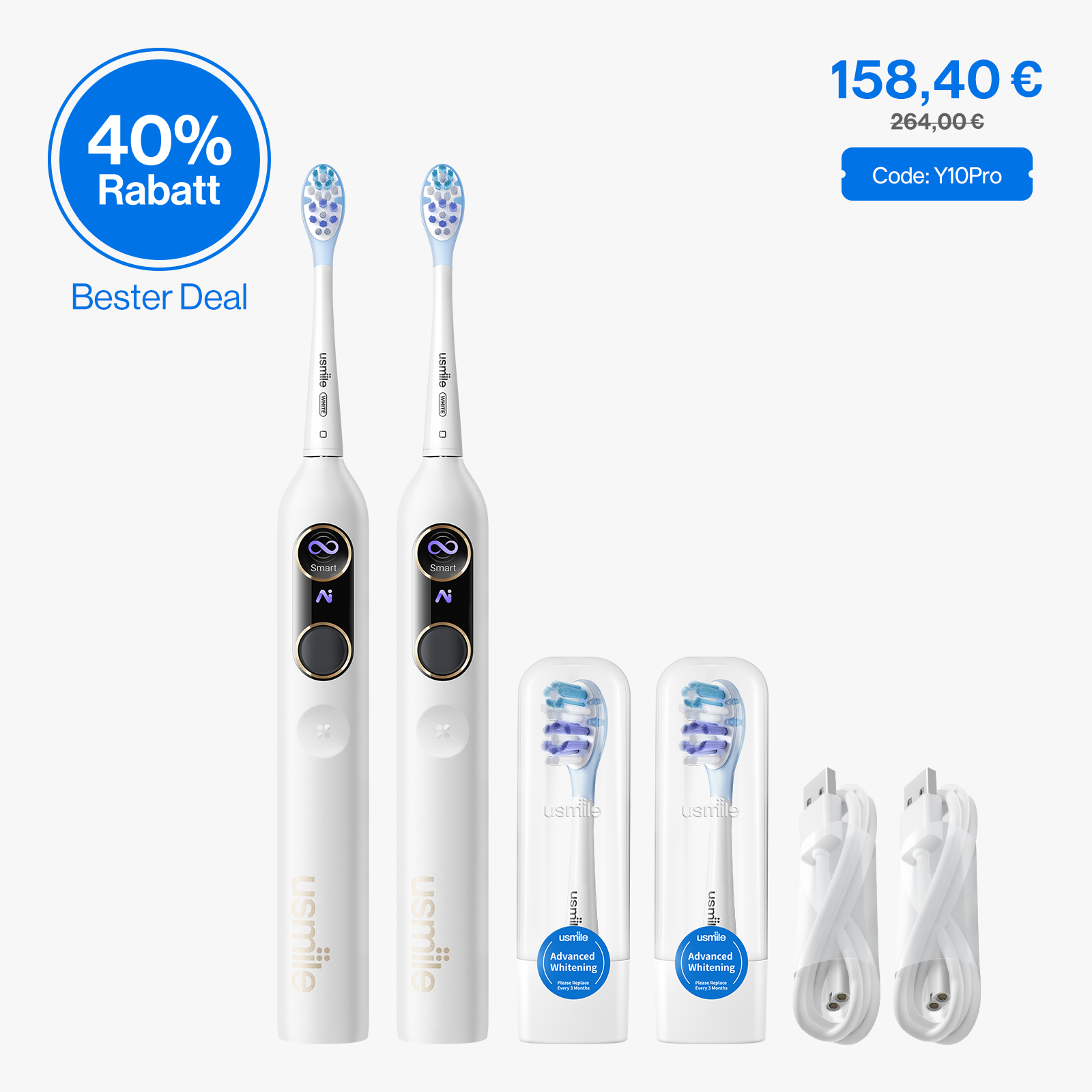 usmile Y10 PRO Elektrische Zahnbürste mit Erinnerung an ausgelassene Stellen– Bundle