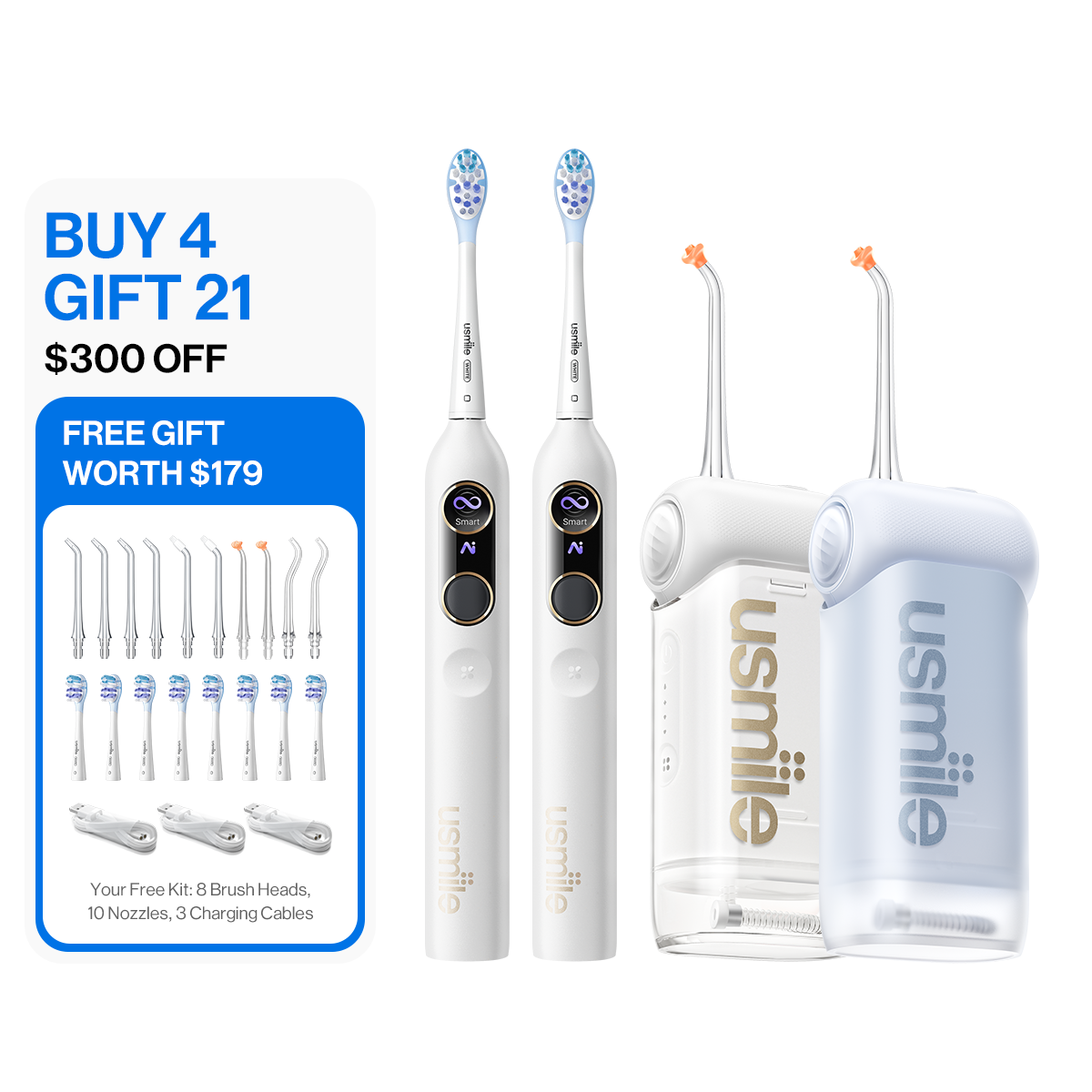 Y10 PRO Toothbrush & C10 Water Flosser Bundle – 2 Sets + Bonus Accessories! 