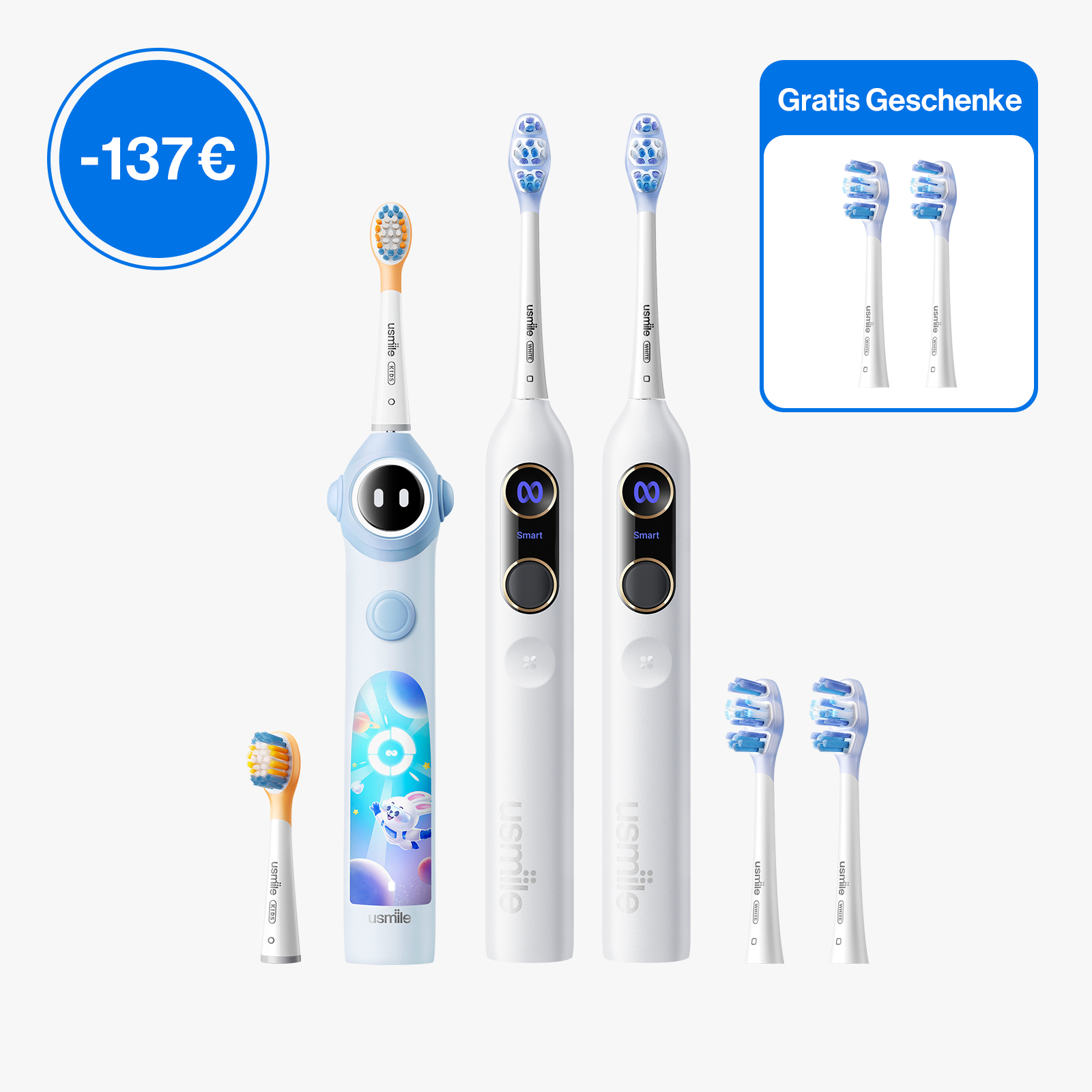 usmile Elektrische Schallzahnbürste Familien-Set
